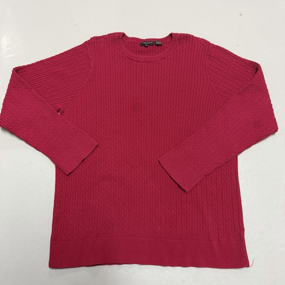 Jeanne Pierre Woman 2X Red Cable Knit Sweater Crew Neck Pullover Cotton - Picture 1 of 6